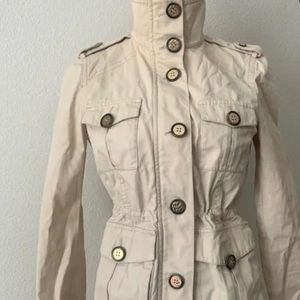 Tory Burch Beige Logo Gold Button Utility Sargent Pepper Cotton Blend Jacket